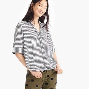 J Crew Short-Sleeve Button-Up Shirt in Blue/Gray Stripe - Size L